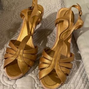 BCBG gold heels